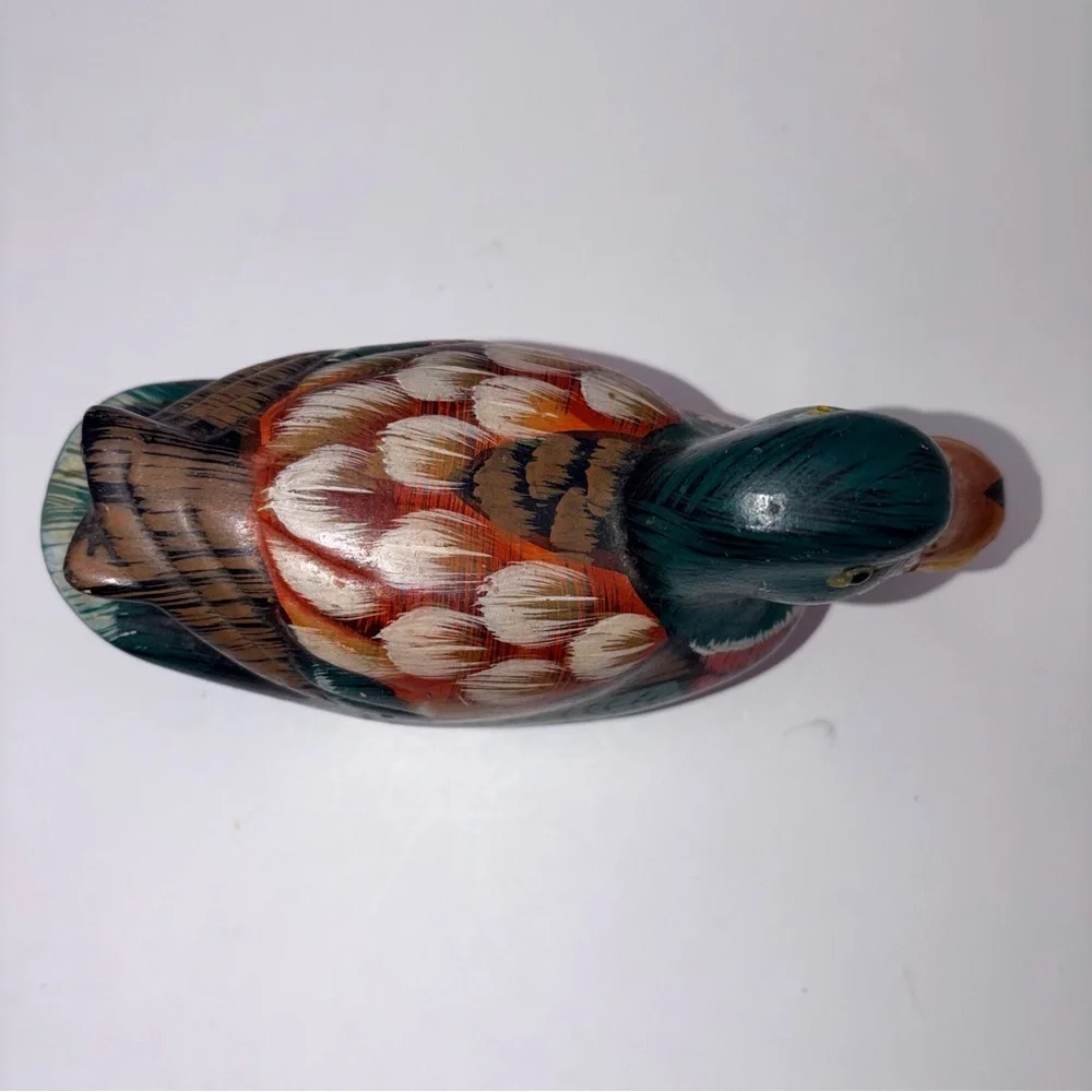 Vintage Hand Carved Wooden Duck Figurine Folk Art Painted Decor | Collectable - Picture 6 of 10